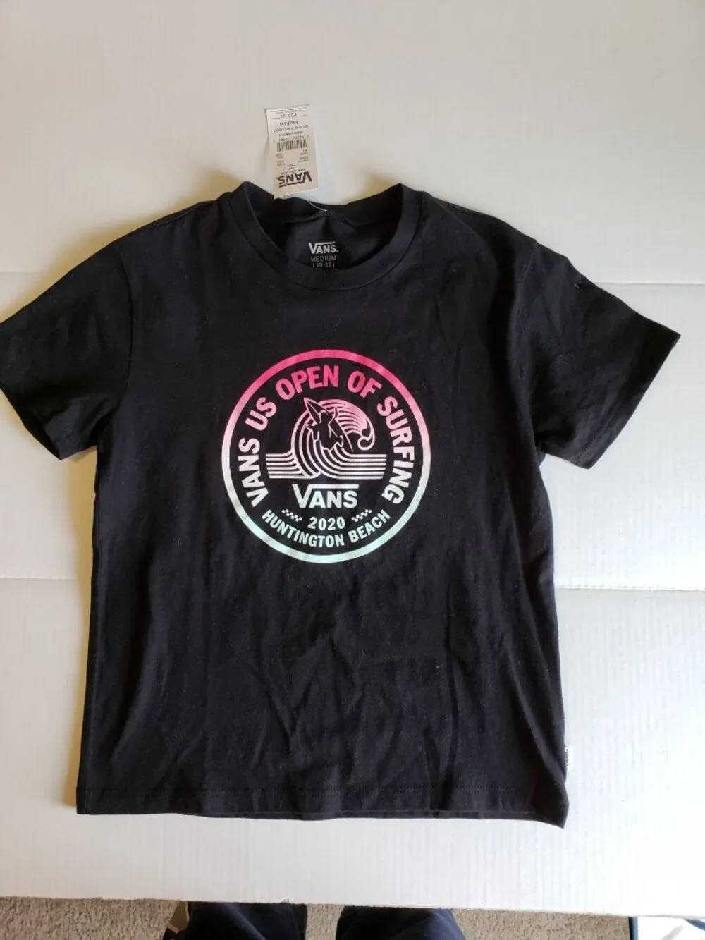 Vans US open of surfing 2020, graphic t-shirt, black, size Medium (10-12)